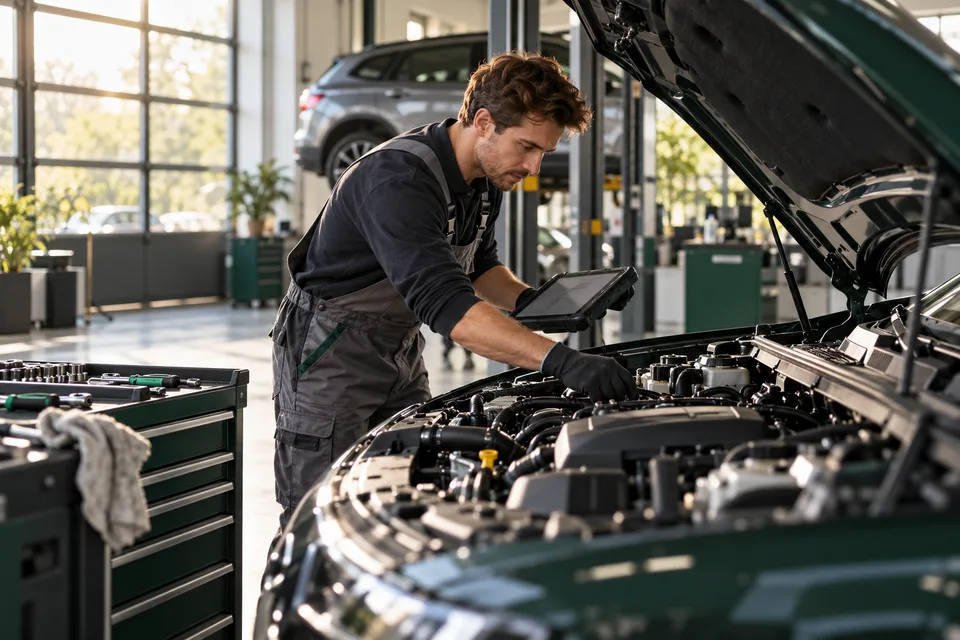 Automotive technicians working in a workshop