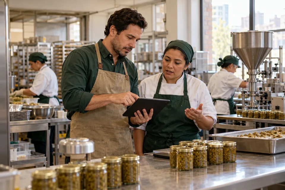 Illustration of people planning production in a small business